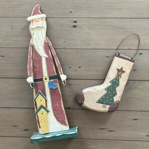 Rustic Santa and Stocking Holiday Decor Set